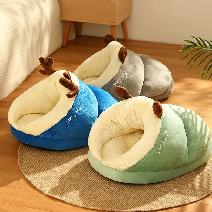 Winter Cat Bed Slippers Shape Warm Pet Bed House